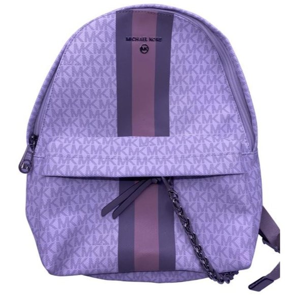 Michael Kors Handbags - Michael Kors Slater Medium Logo Stripe Whitepinkgray Saffiano Leather Backpack